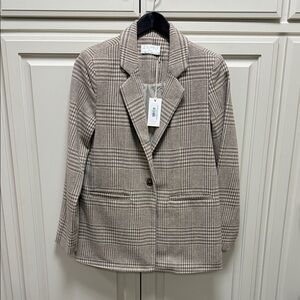 Z Supply Women's Checkered Blazer - Tan and Cream Small NWT
